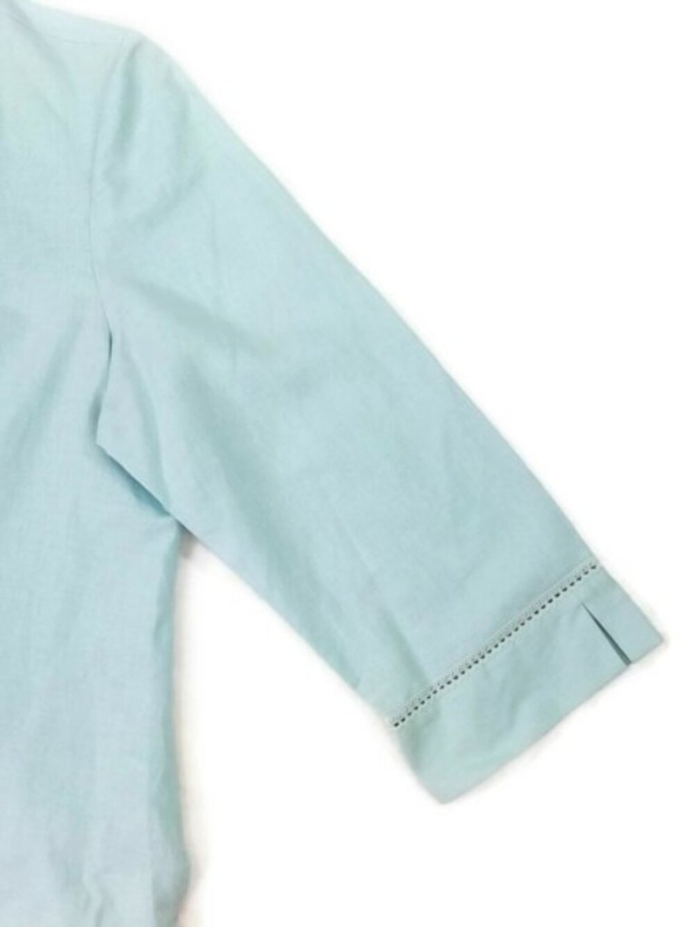 Vintage Villager Light Blue 3/4 Sleeve Button Up Linen Blend Blouse Womens 14 - Picture 5 of 13